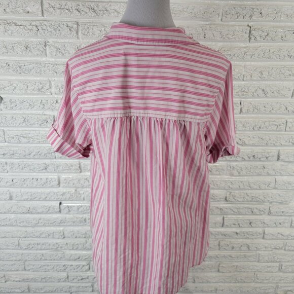 Roamans Womens Top 16W Plus Cuff Sleeve Button Up Pink Stripe STR159E - Picture 6 of 9